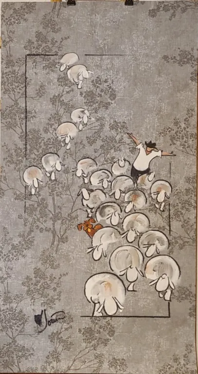 Papier peint berger et son troupeau