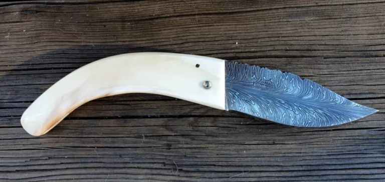 Couteau corse martelloni manche en défense de phacochère lame damas plume