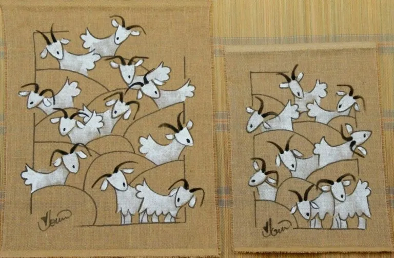 tableau toile de jute modèle chèvres