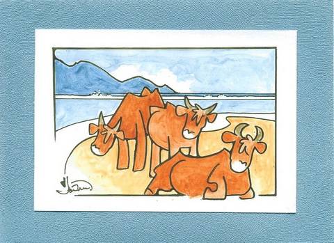 Sous verre modele vache sur la plage